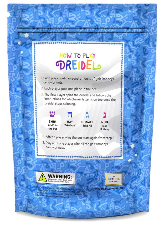 The Dreidel Company Hanukkah Dreidels 30 Bulk Pack Multicolor Plastic Chanukah Draydels With English Transliteration In Reusable Ziplock Bag Includes Dreidel Game Instruction Card  - Image 5