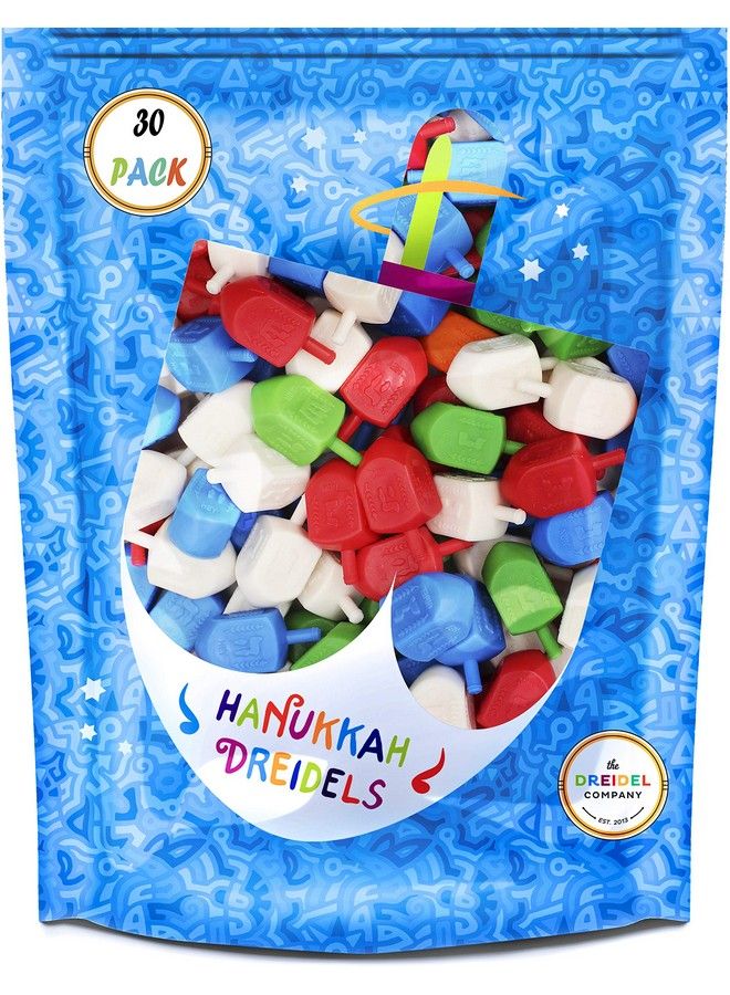 The Dreidel Company Hanukkah Dreidels 30 Bulk Pack Multicolor Plastic Chanukah Draydels With English Transliteration In Reusable Ziplock Bag Includes Dreidel Game Instruction Card  - Image 3
