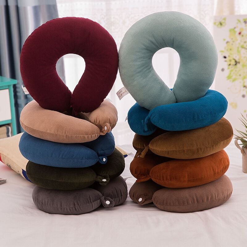 Car travel neck pillow memory cotton U-shaped pillow solid color pp cotton U-shaped pillow nap U-shaped pillow head printed logo With buckle color random