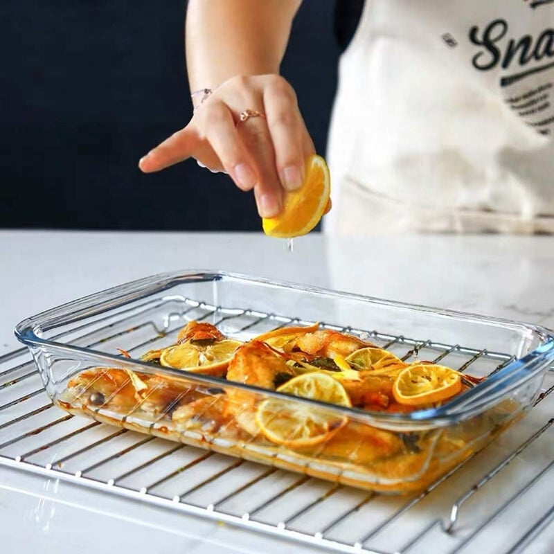 Femora Borosilicate Glass Baking Dish 1 Year Warranty Microwave Safe Baking Tray for Microwave Oven Oven Safe Cookware Baking Dish for Oven Transparent Rectangle Set of 21000 ml 1600ml - Image 2