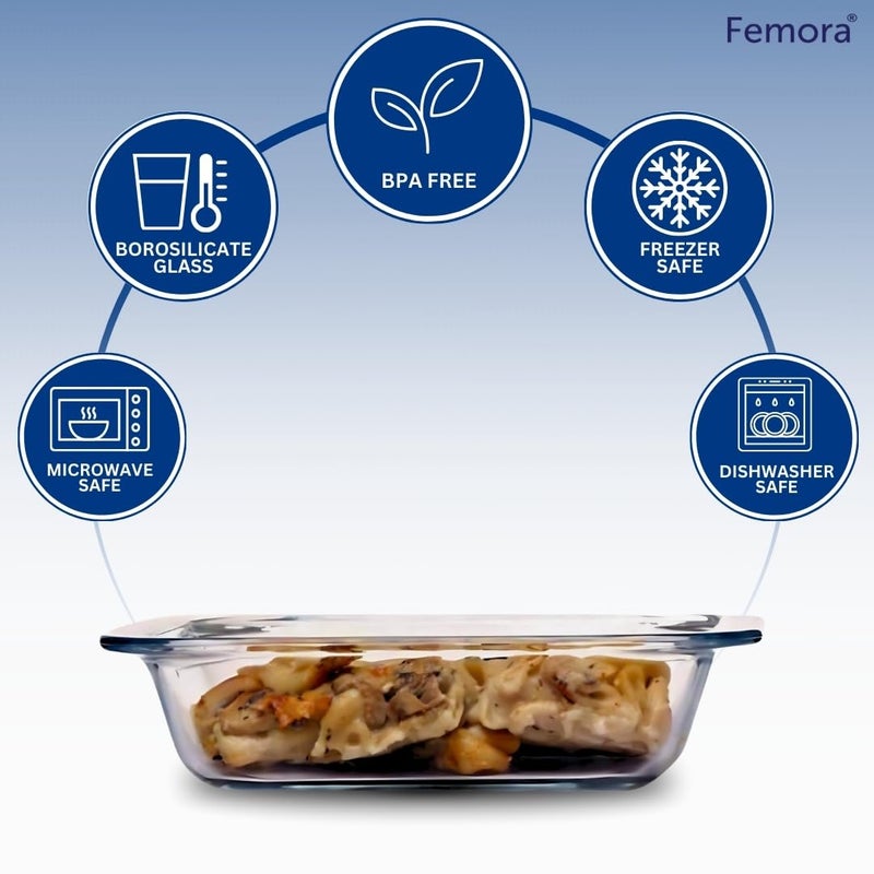 Femora Borosilicate Glass Baking Dish 1 Year Warranty Microwave Safe Baking Tray for Microwave Oven Oven Safe Cookware Baking Dish for Oven Transparent Rectangle Set of 21000 ml 1600ml - Image 3
