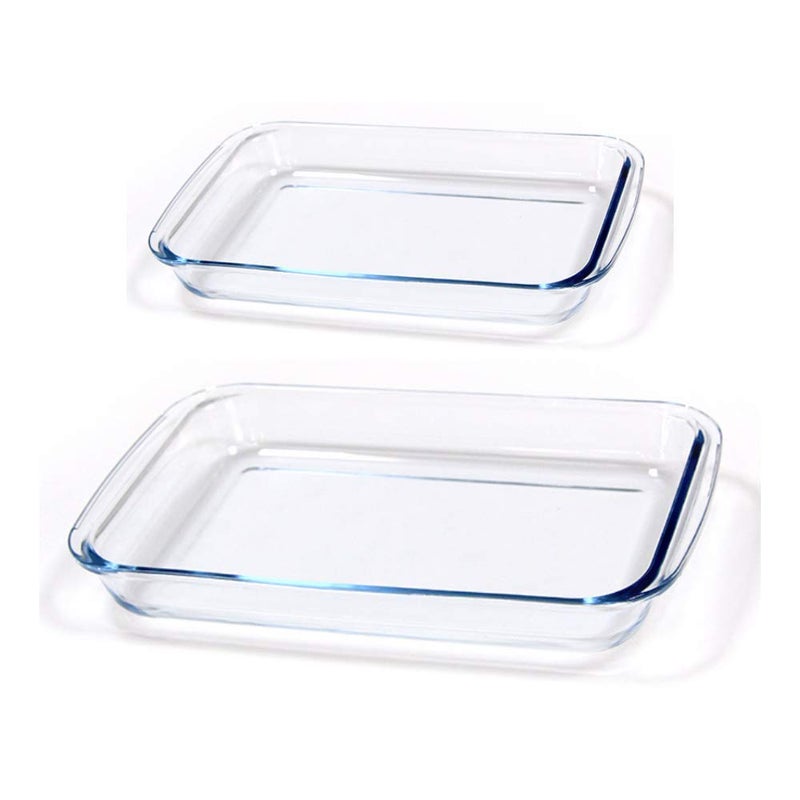 Femora Borosilicate Glass Baking Dish 1 Year Warranty Microwave Safe Baking Tray for Microwave Oven Oven Safe Cookware Baking Dish for Oven Transparent Rectangle Set of 21000 ml 1600ml - Image 1