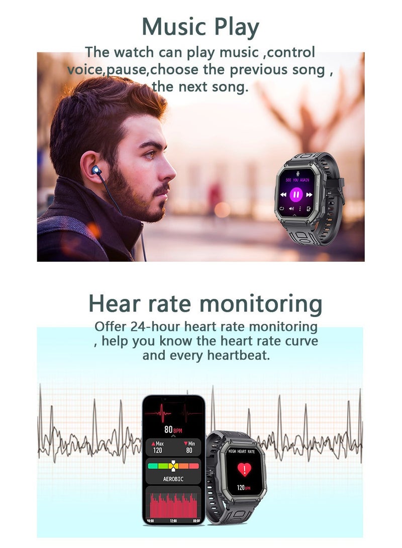 LIGE Unisex Sports Smart Watch - Camouflage Pattern Strap, Bluetooth Call, IP67 Waterproof and Dustproof, Modern Military Style, Suitable for Outdoor and Daily Wear - Image 3