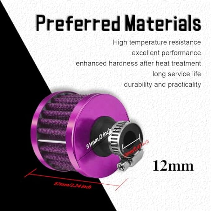 CHRYMUM Air Intake Filter Breather, Air Filter Cold Air Intake Filter, Car Accessories 12mm Mini Air Filter Vent Crankcase Breather, 0.47" Universal Cold Air Filter Replacement for Car,Motorcycle - Image 2