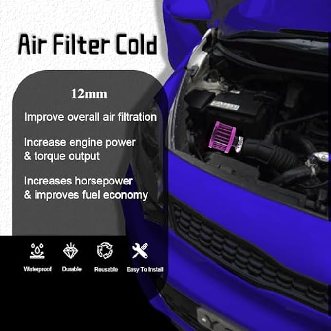 CHRYMUM Air Intake Filter Breather, Air Filter Cold Air Intake Filter, Car Accessories 12mm Mini Air Filter Vent Crankcase Breather, 0.47" Universal Cold Air Filter Replacement for Car,Motorcycle - Image 5