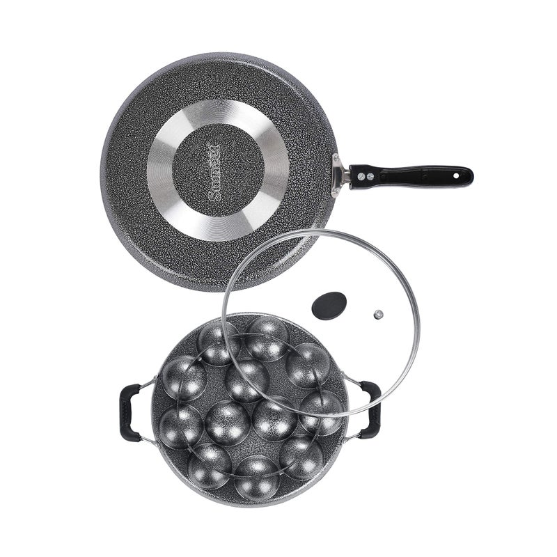 SUMEET Aluminium NonStick Argent Cookware Set (Silver, Dosa Tawa - 26.5Cm , Grill Appam Patra with Glass Lid - 12 Cavity - 22cm Dia) - Image 5