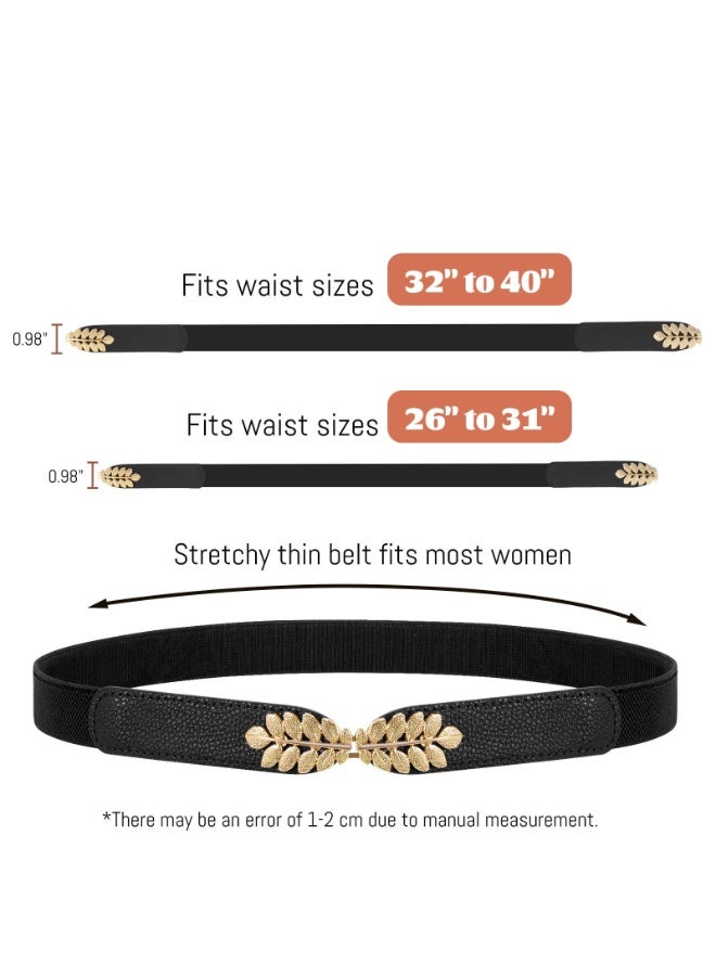3 Pack Women Skinny Elastic Belt Leaf Alloy Buckle Stretchy Thin Waist Belt for Dresses - Image 5