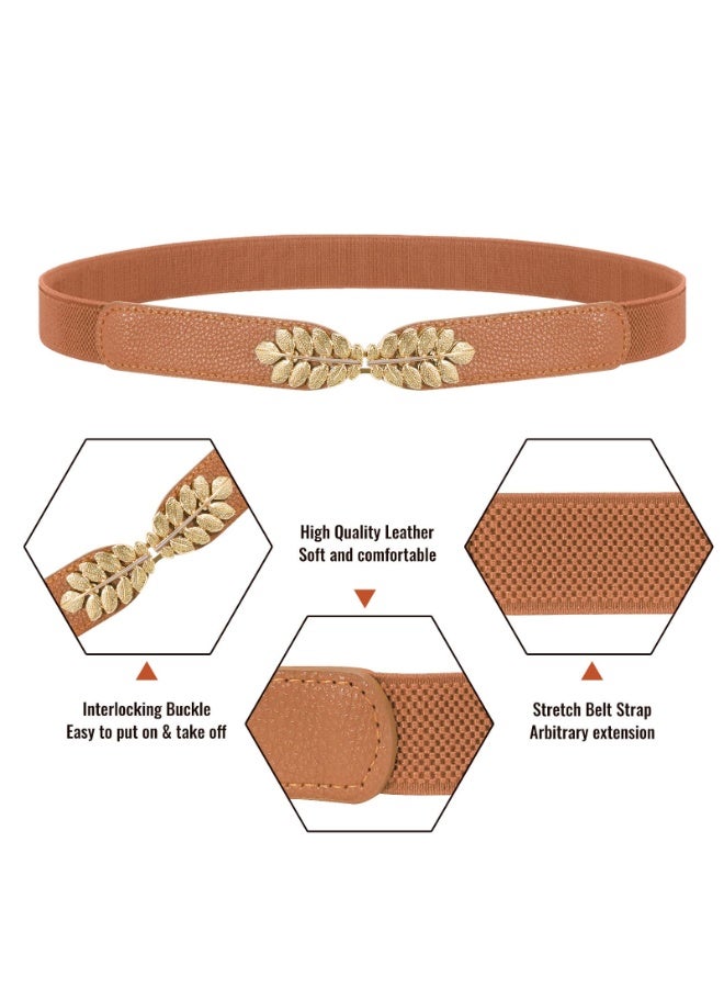 3 Pack Women Skinny Elastic Belt Leaf Alloy Buckle Stretchy Thin Waist Belt for Dresses - Image 3