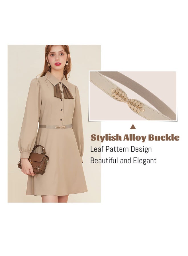 3 Pack Women Skinny Elastic Belt Leaf Alloy Buckle Stretchy Thin Waist Belt for Dresses - Image 4