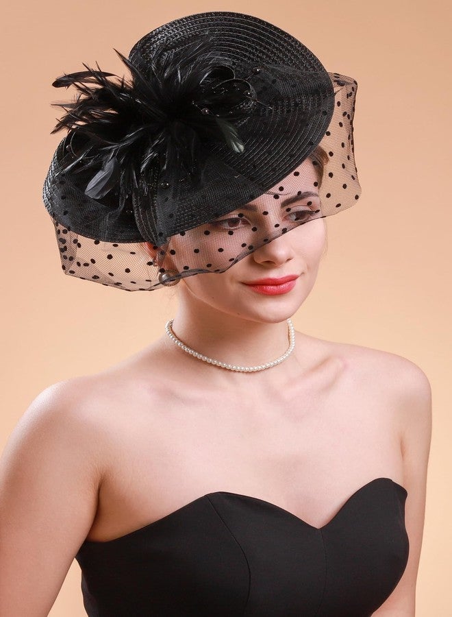 Cizoe Fascinators for Women Derby Headpiece Tea Party Hats with Veil Wedding Headware Bridal Headpiece(Black) - Image 4