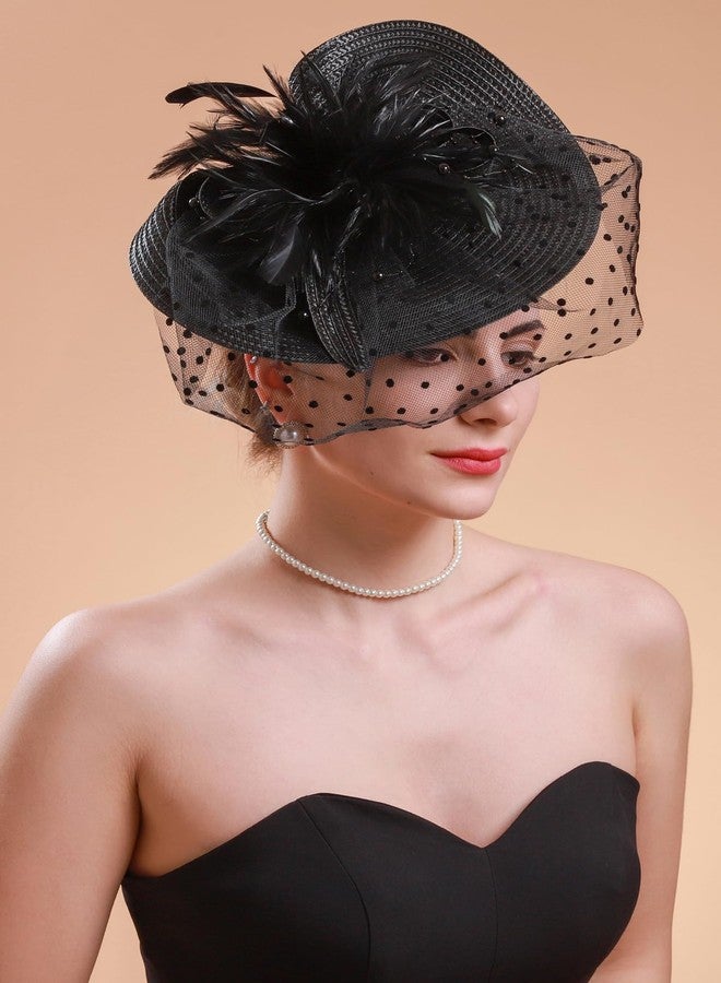 Cizoe Fascinators for Women Derby Headpiece Tea Party Hats with Veil Wedding Headware Bridal Headpiece(Black) - Image 5