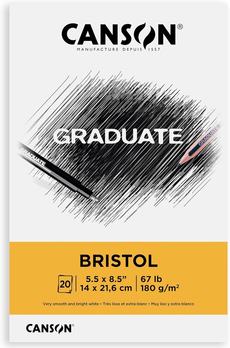 Canson Graduate Bristol Pad Foldover 55x85 inch 20 Sheets  Artist Paper for Adults and Students  Drawing Sketching Markers and Art Journaling - Image 1