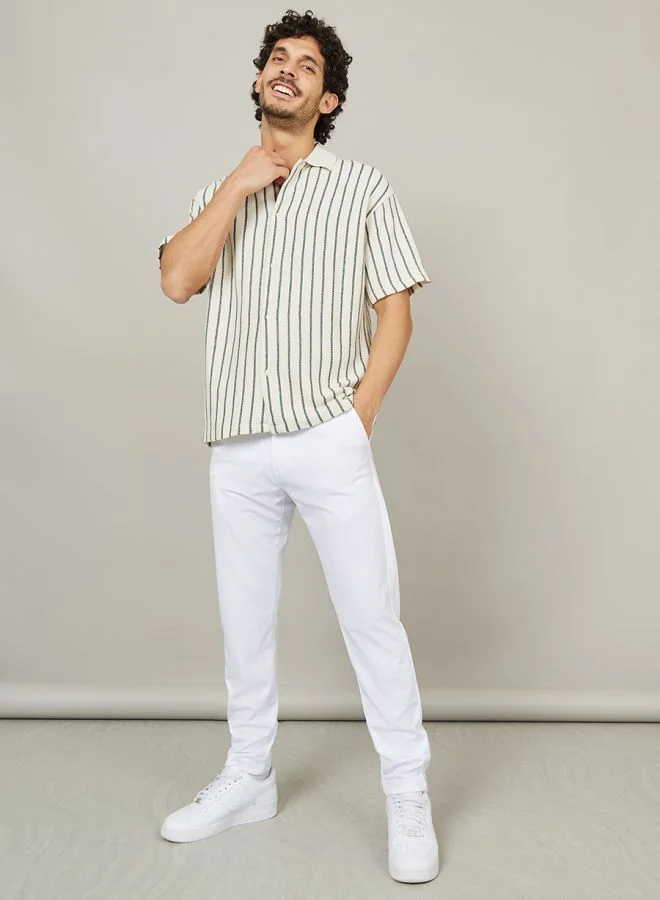 Styli Knitted Smart Slim Trouser with Button Placket
