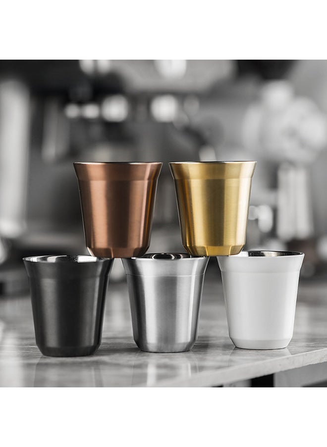 Stainless Steel Double Layer Coffee Mug Capsule Coffee Beer Milk Italian Style Mug Set-Color:Black-Capacity:80 Ml - Image 2