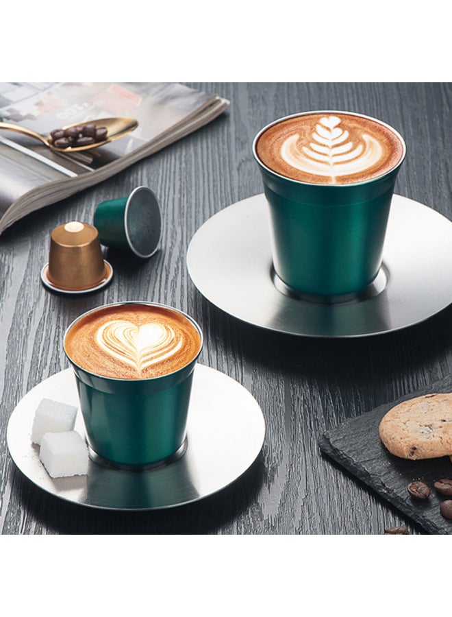 Stainless Steel Double Layer Coffee Mug Capsule Coffee Beer Milk Italian Style Mug Set-Color:Black-Capacity:80 Ml - Image 3