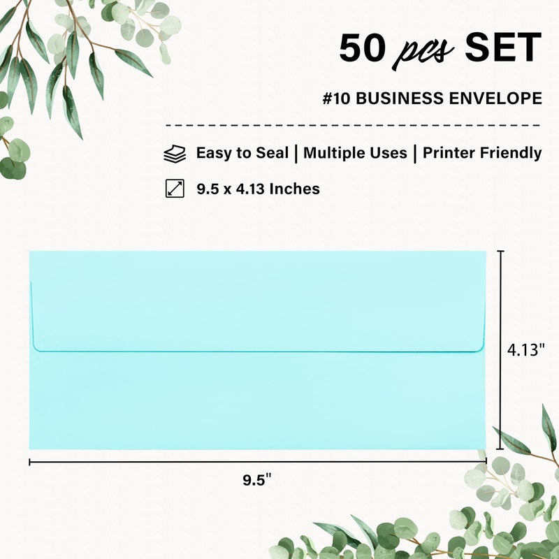 QIKSION 50 Pack #10 Business Envelopes, Self Seal Standard Light Blue Envelopes for Secure Business & Legal Mailing, Office, Checks, Letter, Invoices, 4 1/8 x 9 1/2 Inches - Image 2