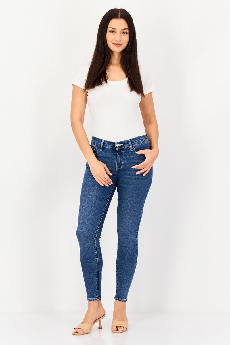 Levi's Women Skinny Fit Washed Denim Jeans, Blue - Image 4