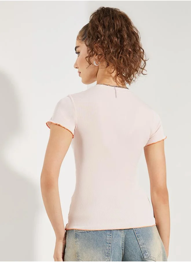 ستايلي Contrast Stitch Detail Ribbed T-Shirt