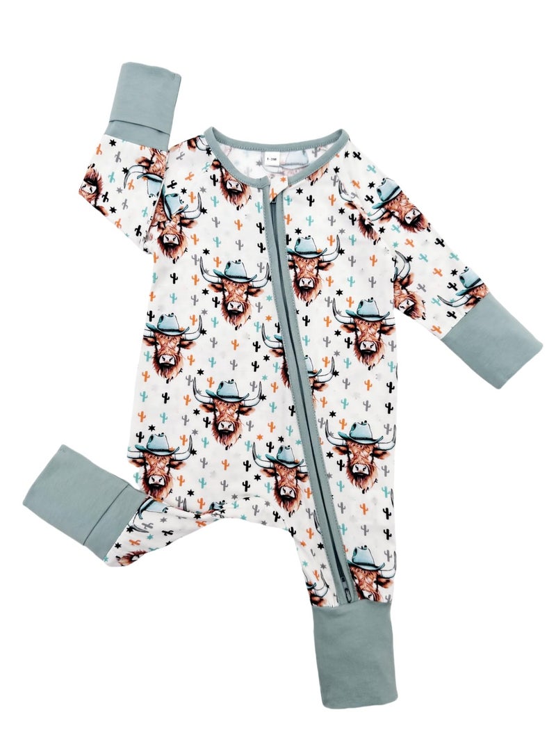Bow Dream Baby Bamboo Rayon Romper Girl Footless Viscose Newborn Infant Footie Outfits Mitten Cuffs Toddler Boy Clothes Pea Green Bull 18-24 Months - Image 2