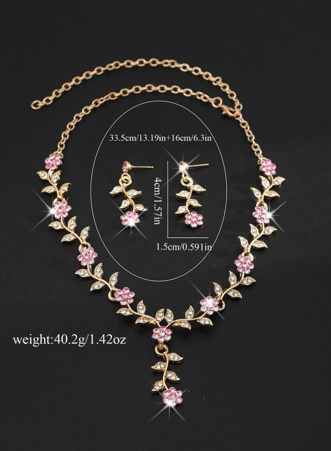 Take Two 2-Piece Floral Rhinestone Embellished Necklace and Earrings Jewelry Set - Image 3