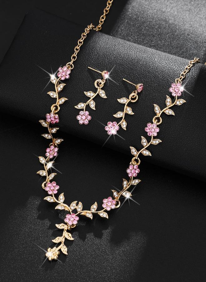 Take Two 2-Piece Floral Rhinestone Embellished Necklace and Earrings Jewelry Set - Image 4