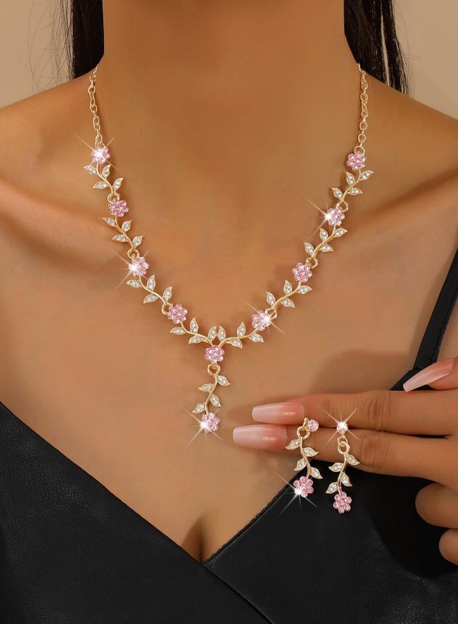 Take Two 2-Piece Floral Rhinestone Embellished Necklace and Earrings Jewelry Set - Image 1
