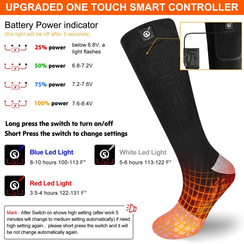 SNOW DEER Upgraded Rechargeable Electric Heated Socks 7.4V 2200Mah Battery Powered Cold Weather Heat Socks For Men Women Outdoor Riding Camping Hiking Motorcycle Skiing Warm Winter Socks (M) - Image 2