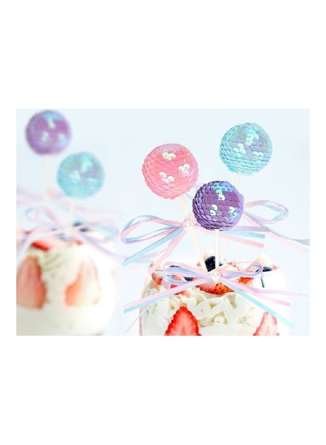 نيبمينينت مجموعة قطع تزيين تثبت بالحلوى والكيك بتصميم كرة مزينة بترتر وشريط بعقدة فيونكة مكونة من 3 - Image 3