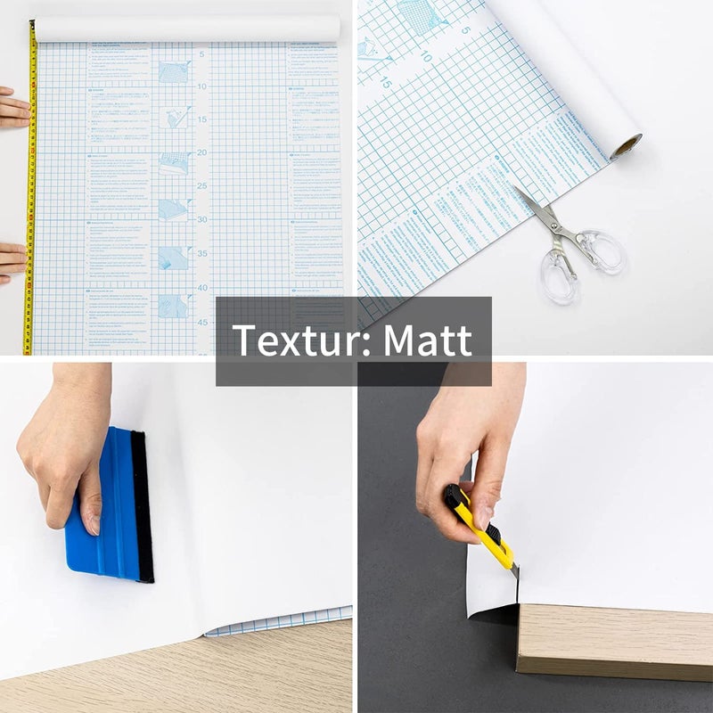 Hode White Self Adhesive Wallpaper Vinyl Film Sticky Back Plastic Roll Peel and Stick Furniture Stickers Backsplash for Wall Door Worktop Covering DIY (White) 60x300cm（Frosted） - Image 2