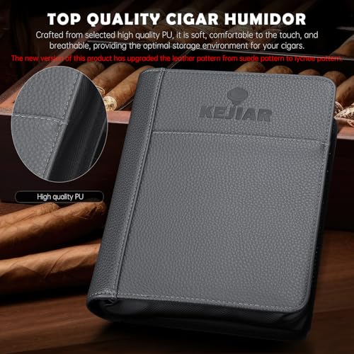 KEJIAR Leather Cigar Case Travel Humidor Box Set Includes 2 Cigar Cutter Guillotines, Punch Cutter, Humidor Humidifier Packs, Acrylic Holder Tray, Multifuntional Cigar Carrying Case (Gray) - Image 4