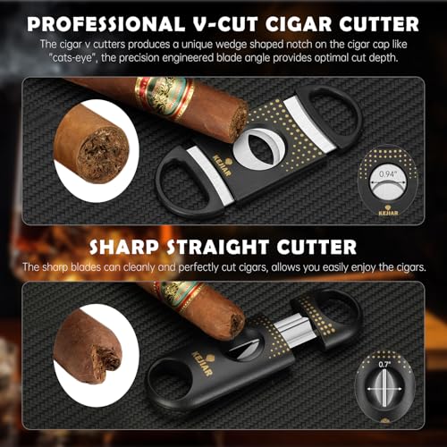 KEJIAR Leather Cigar Case Travel Humidor Box Set Includes 2 Cigar Cutter Guillotines, Punch Cutter, Humidor Humidifier Packs, Acrylic Holder Tray, Multifuntional Cigar Carrying Case (Gray) - Image 5