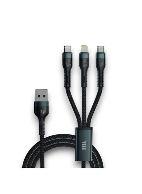 3-in-1 USB Fast Charging Cable support 3.5Amax Length 1200mm – Lightning, Type-C & Micro USB
