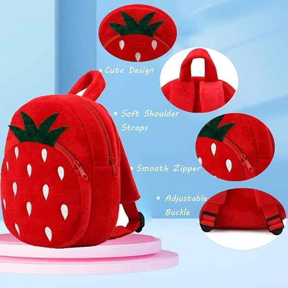 Frantic Kids Soft Animal Cartoon Travelling School Bag Soft Plush Backpacks Boys Girls Baby for 2 to 5 Years Baby/Boys/Girls Nursery(Red Strawberry) - Image 4