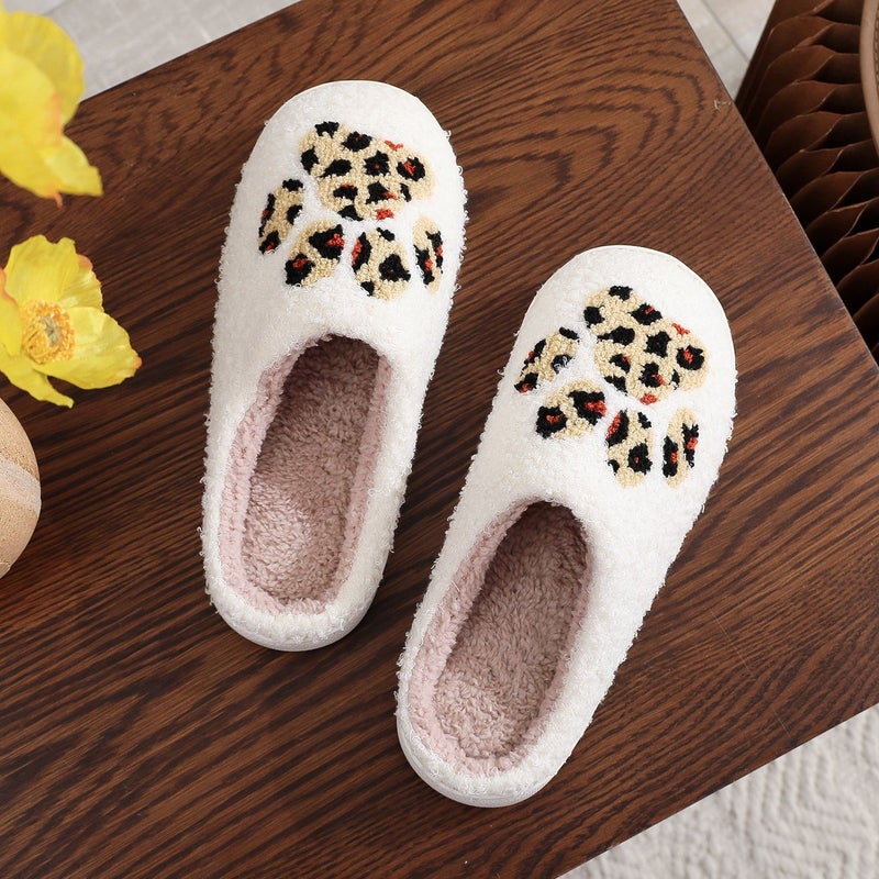 Cross-border popular cartoon leopard print cat claw cotton slippers Womens Home winter woolen slippers thick bottom plush in stock wholesale New Cotton slippers-Cat Claw 