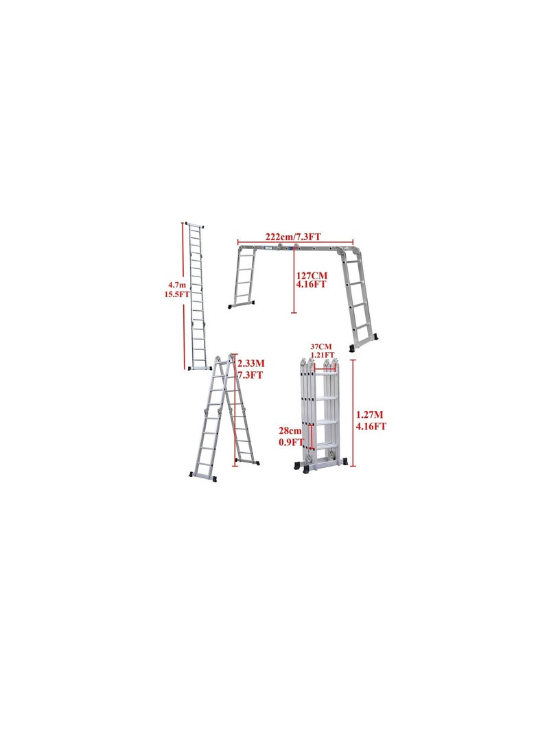 ROBUSTLINE Robustline Multi Purpose Folding Step Ladder Platform Extendable Scaffold Ladder Aluminum 7 in 1 Extension Step Lightweight (4x4)  - Image 3