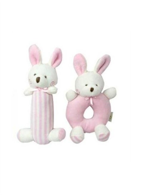 Baby Cute Rabbit Plush Doll Set，Pink Grip Nursery Toy