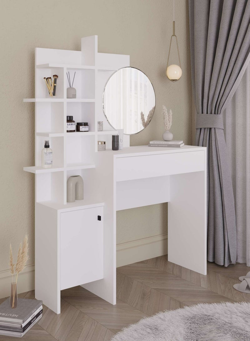Mourah Home Mup Makeup Vanity Desk Modern Dressing Table With 1 Drawer 1 Door For Storage 5 Tier Dressing Table With Mirror Storage Cabinets Bedroom Furniture  35 X 151 X 105 Cm  White/Oak- 2 Years Warranty - Image 3