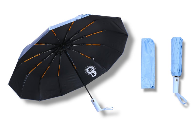 SARVAH Sakha 3-Fold Unisex Windproof Umbrella with 24 Keels | Auto Open & Close | UV Protection | 106 cm Diameter | Sturdy & Compact for Heavy Rain & Wind (Light Blue) - Image 1