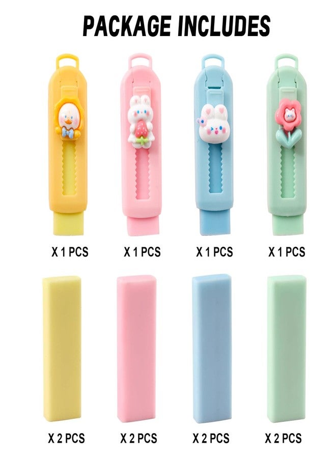 BetterJonny Sliding Retractable Eraser, 4 Color Push Pull Erasers and 8 Refills, Animal Erasers for Pencils Drawing(C) - Image 2