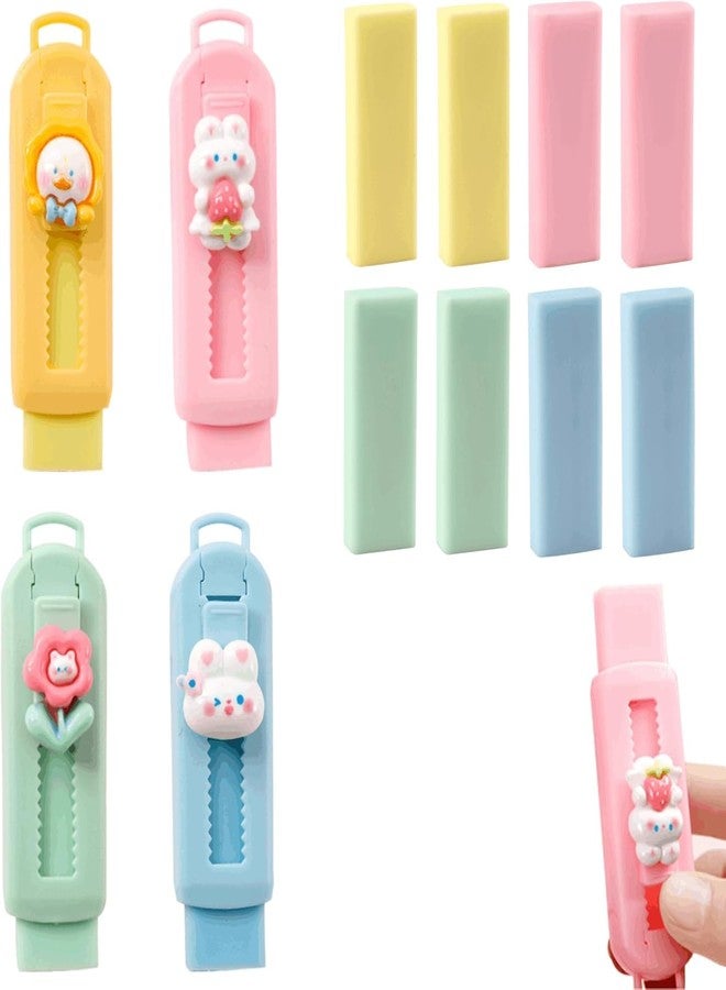 BetterJonny Sliding Retractable Eraser, 4 Color Push Pull Erasers and 8 Refills, Animal Erasers for Pencils Drawing(C) - Image 1