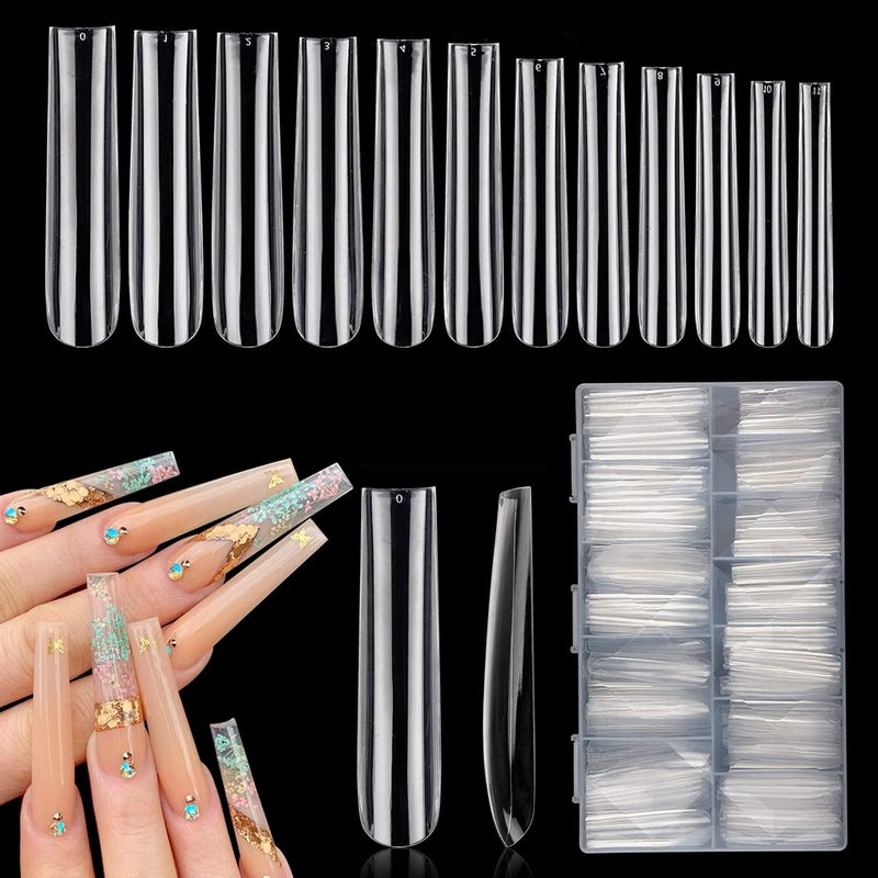 LIONVISON 3XL Clear Full Cover Square Nail Tips for Acrylic Nails Professional 504PCS Extra Long Tapered Square Straight Nails Tips 12 Sizes Press On Gel False Nail Tips for Nail Salons Home DIY