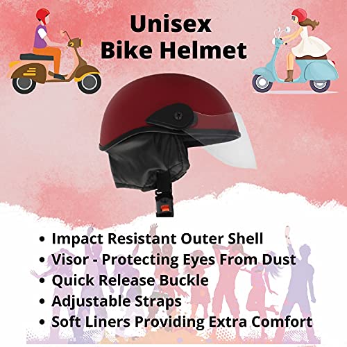 Western Era Half Helmet with Clear Visor for Men & Women ||Safety & Comfort|| Stylish Enhanced Design || (Medium, Red Matte) - Image 5
