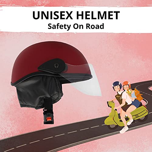Western Era Half Helmet with Clear Visor for Men & Women ||Safety & Comfort|| Stylish Enhanced Design || (Medium, Red Matte) - Image 2