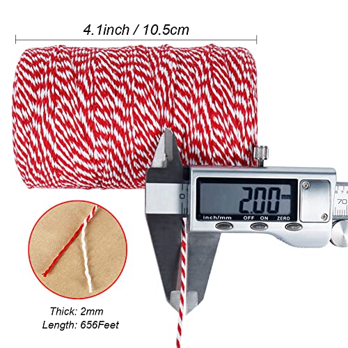 Vivifying Red and White Twine, 656 Feet 2mm Cotton Bakers Twine String for Gift Wrapping, Baking, Butchers, DIY Crafts, Tying Cake and Pastry Boxes - Image 2