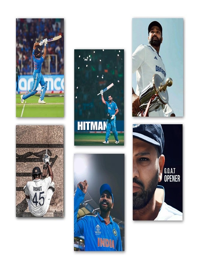 Wallgasm Paper Rohit Sharma, Set of 6, 8x12 inch (A4 Size) 300 GSM | Mumbai Indians | Hitman | Team India | Cricket | Wall Posters for Room - Image 1