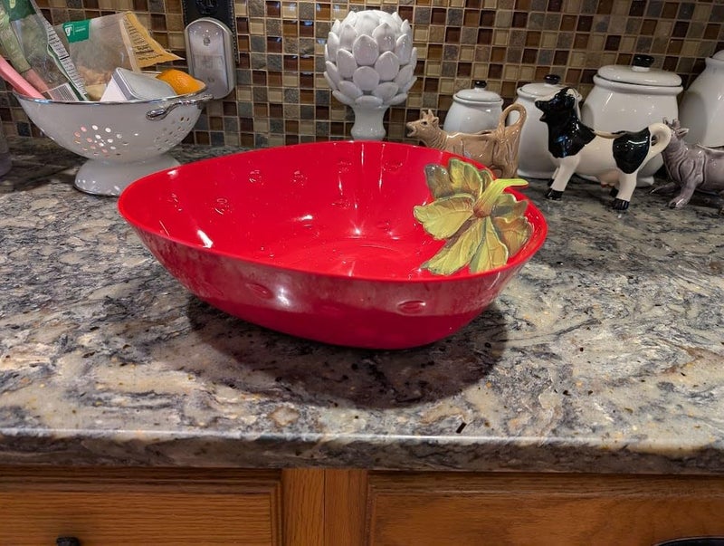Strawberry Theme Serving Bowl Melamine Plastic 13 x 12 x 4 inches Lightweight - Image 4