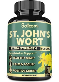 St. John's Wort Capsules Extract - 𝟓 𝐌𝐨𝐧𝐭𝐡 𝐒𝐮𝐩𝐩𝐥𝐲 - 𝟔 𝐈𝐍 𝟏 Herbal Supplement Equivalent to 5050mg with Ashwagandha, Ginkgo Biloba & More -Sleep & Mood Enhancer for Women Men, 150Count