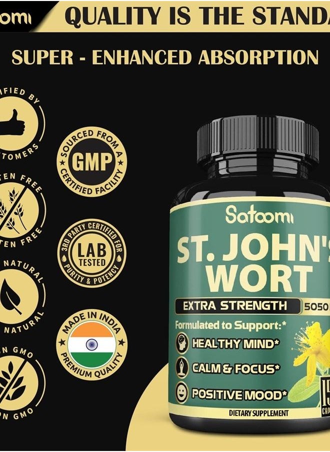 Satoomi - St. John's Wort Capsules Extract - 𝟓 𝐌𝐨𝐧𝐭𝐡 𝐒𝐮𝐩𝐩𝐥𝐲 - 𝟔 𝐈𝐍 𝟏 Herbal Supplement Equivalent to 5050mg with Ashwagandha, Ginkgo Biloba & More -Sleep & Mood Enhancer for Women Men, 150Count - Image 1
