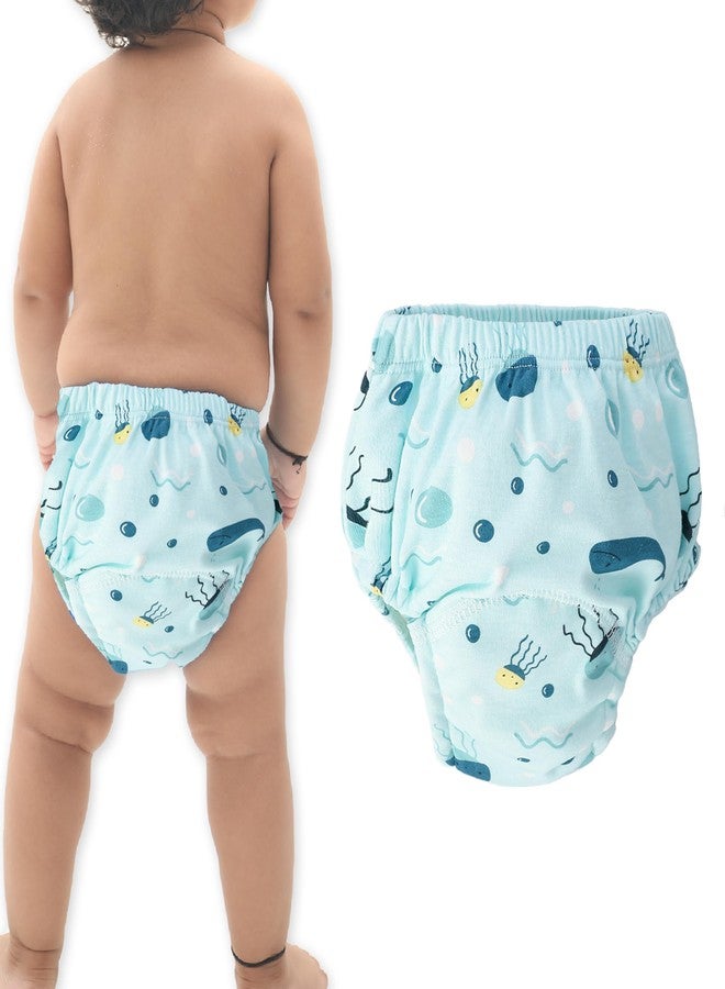 Bembika Baby Training Pant - Soft Cotton, Reusable, and Leak-Resistant Potty Training Pants for Kids Padded Underwear for Babies to Support a Smooth Diaper Free Transition (L Size For 18-24 Months Underwater World Theme) - Image 1