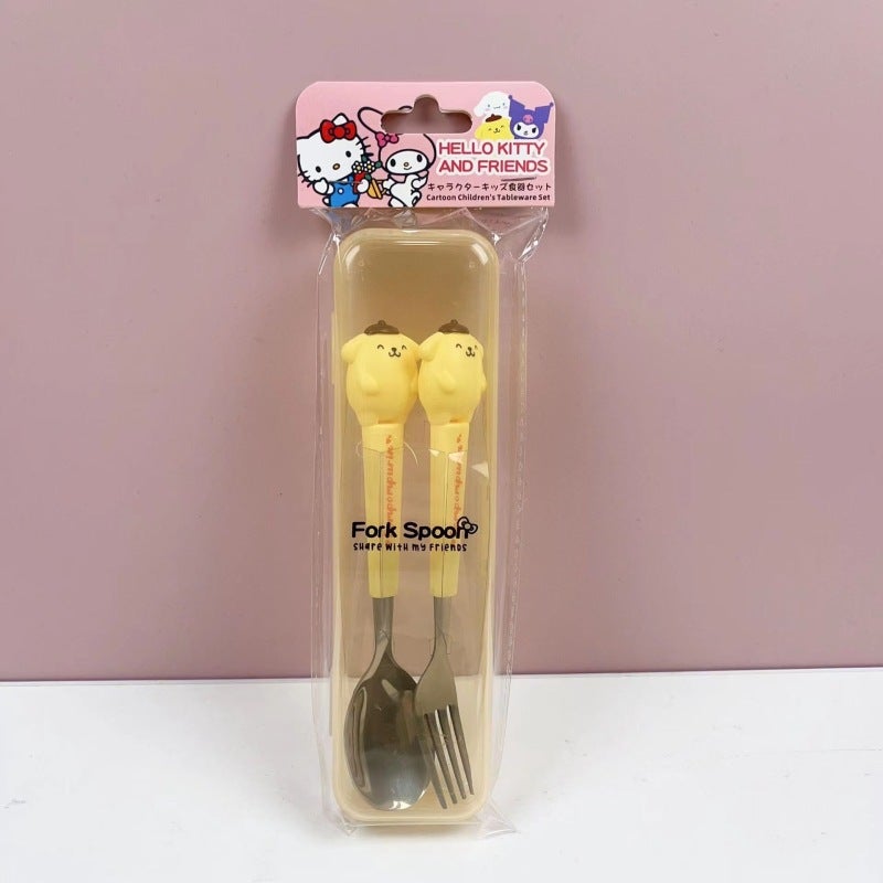 Stainless Steel 2-Piece Dinnerware Set Cartoon Design - Portable Spoon Fork Set for Students - Image 1